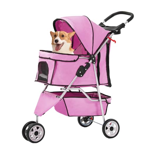 3 Wheel Foldable Pet Stroller (Pink / 3 Wheels)