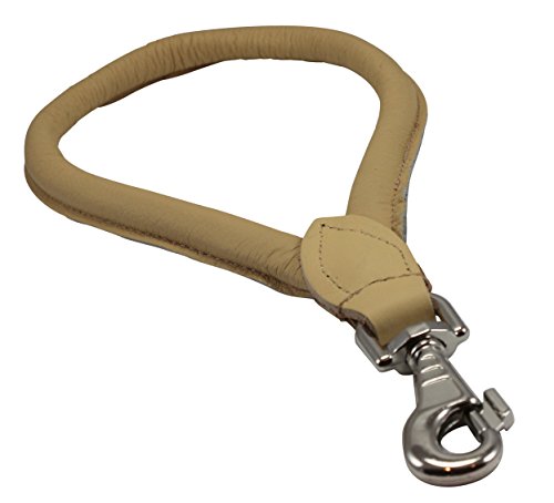 Round Genuine Rolled Leather Dog Short Traffic Leash 13" Long 1 (Beige)