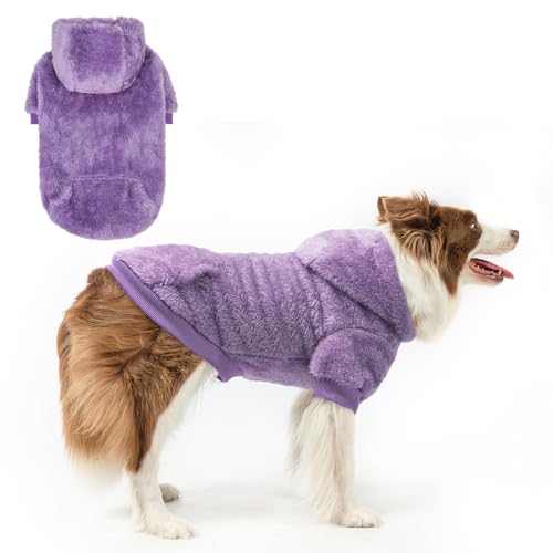 Fleece Dog Sweaters Hoodie for Small Medium Large Dogs Girls Boys (Large / Purple)