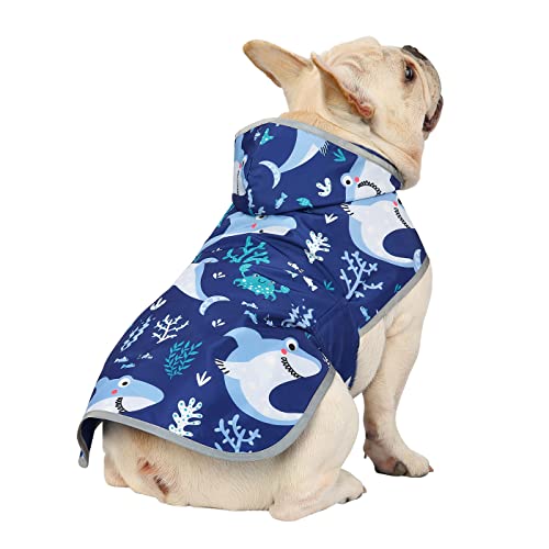 2-in-1 Reversible Dog Raincoat Hooded Poncho Rain Jacket Bl Sharks M (Medium / Sharks)