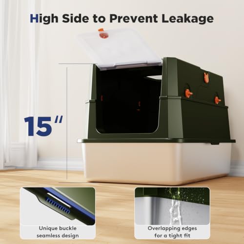 Stainless Steel Litter Box with Lid (X-large / Green)