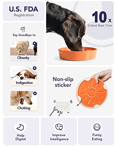 Slow Feeder Dog Bowls Ceramic (Sun Orange / L-3 Cups)