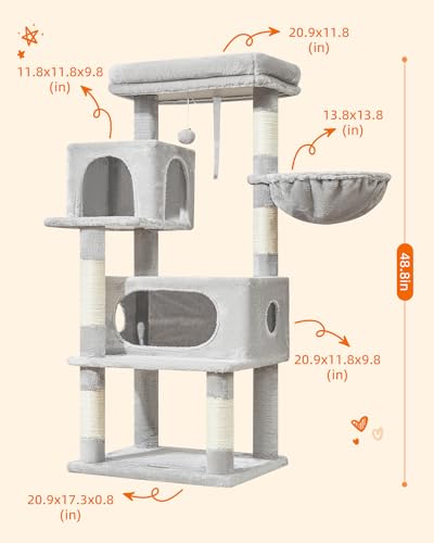 Cat Tree 49In Cat Tower for Indoor Cats Large Adult (Light Gray / 49.2 Inches)