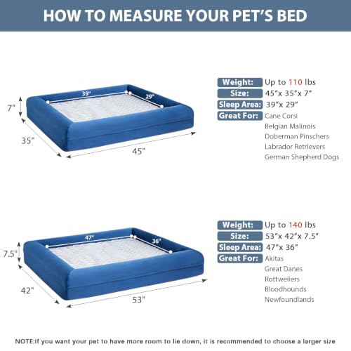 XXL Extra Large Orthopedic for Senior Dog BedComfy Sleeping (Blue / XX-L (45x35x7in))