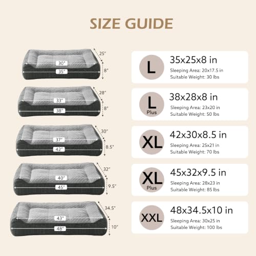 Extra Large Orthopedic Dog Beds Large Sized Dog (XXL(48"L x 34.5"W x 10"Th) / Light Grey)