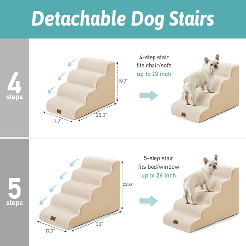 Wide Dog Stairs for Small Dog 19.7" H (Beige / Wide:17.7"x28"x19.7")