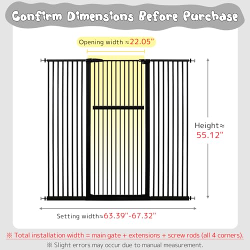 55.12" Extra Tall Pet Gate for Cat Dog 63.39" (55.12" H-black / 63.39"-67.90" W)