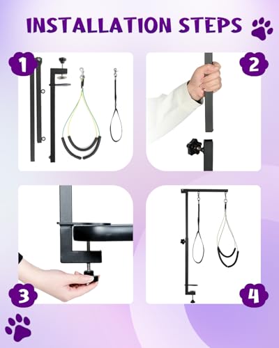 Adjustable Dog Grooming Arm with Clamp Dog Grooming Hammock and Loop Noose