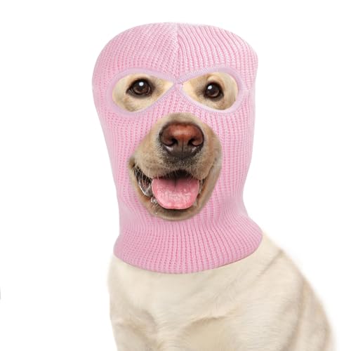 Dog Halloween Christmas Costume Ear Muffs Noise Protection Knitted Dogs Ears Warm Hats Dog Robbers & Thieves Mask Funny Pet Cosplay for Medium Large Dog (Pink)