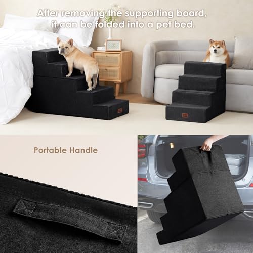 Dog Stairs for Bed 22.5" H (Black / Extra Wide 17.7" x 35" x 22.5")