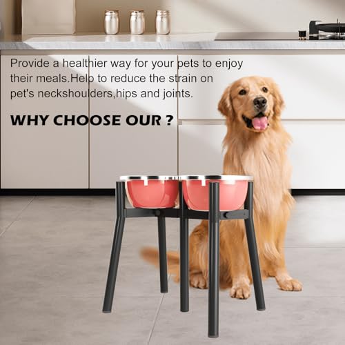 Raised Dog Bowl Stand for Large Dogs (Height: 13.7", Width: 7-10.6" / Black, 2-in-1, 13.7H-Round)