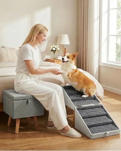 Dog Ramp for Bed & Couch 21" H (21.06" H-Light Grey)