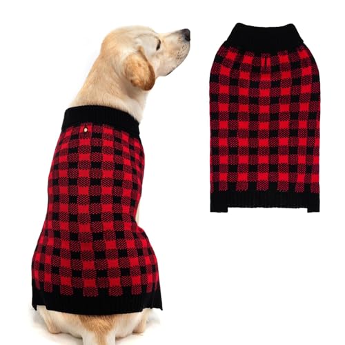Dog Sweaters for Large Medium Small Dogs (M - Chest 22", Back 16" / Red&Black)