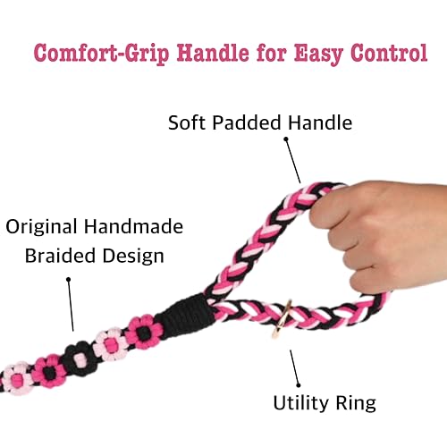 5FT Braided Cotton Rope Leash for Small (Pink Velvet)