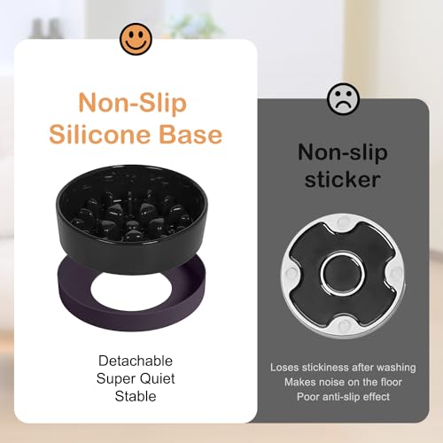 Ceramic Slow Feeder Dog Bowls with Silicone Base (Medium-8 inches / Black)