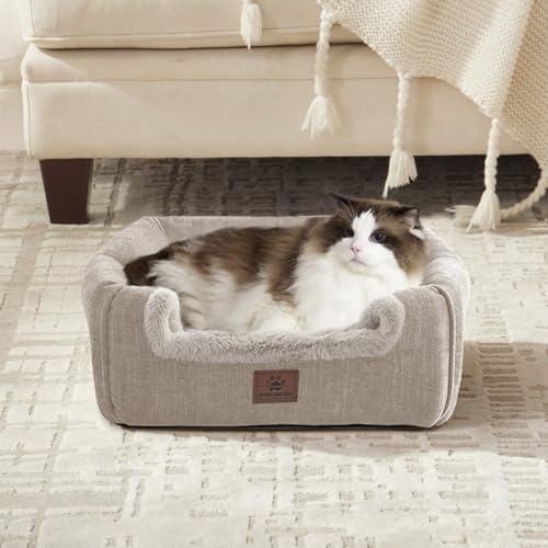 Cat Beds for Indoor Cats (Beige / 17.5"D x 17.5"W x 17.5"H)