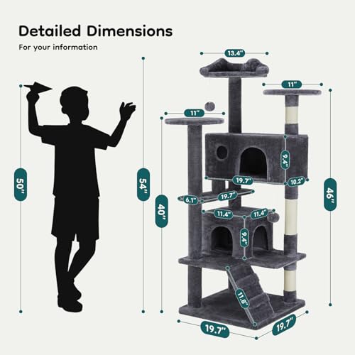 54 Inch Cat Tree Tower with Scratching Posts (Grey / 54 Inch)