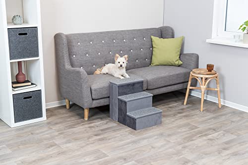 3 Step Velour Pet Stairs (Gray / 15" W x 17.7" H)
