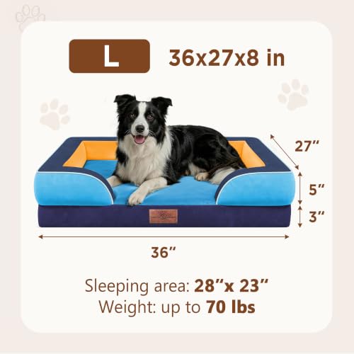 Orthopedic Dog Beds for Large Sized Dog with Bolster (36.0"L x 27.0"W x 8.0"Th / Houston)