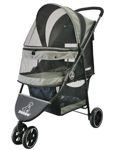 3 Wheel Dog Pet Cat Stroller Best Lightweight Foldable Compact Portable Jogger All Terrain Travel Pet Gear Puppy Kitty Stroller for up to 30lbs Medium Small Dogs and Cats (Cationic ash)