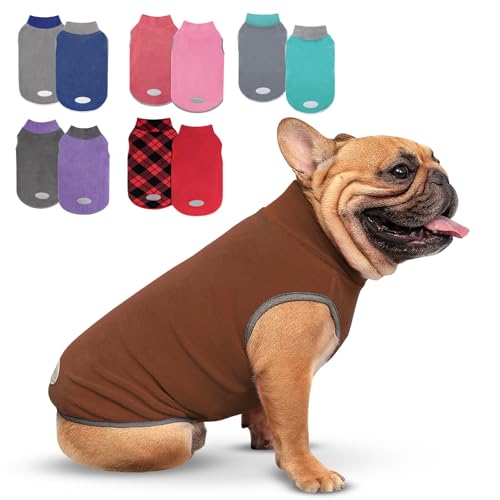 2 Pack Fleece Dog Sweater Pullover Lightweight Reflective Jacket (Large / Brown & Khaki)