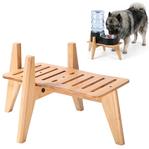 Dog Water and Food Dispenser Stand for Medium Dogs (Mid-Large (Rectangular) / Bamboo-DM)