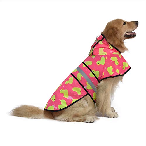 Dog Raincoat with Hood & Leash Hole S (X-Large / Ducks Pink)