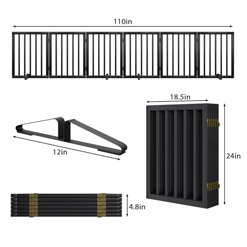 Extra Wide Dog Gate 110 inches Wide (Bamboo Dog Gate Black / 6 Panel - 110 inches Wide)