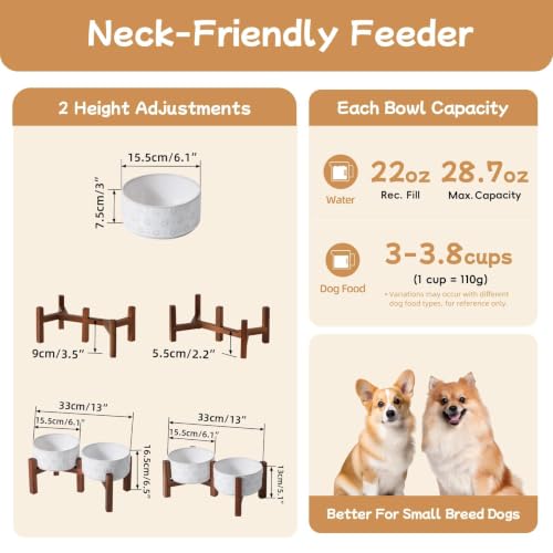 Elevated Dog Bowls (Double Bowls with Stand- Arctic White / 3.4CUPS)