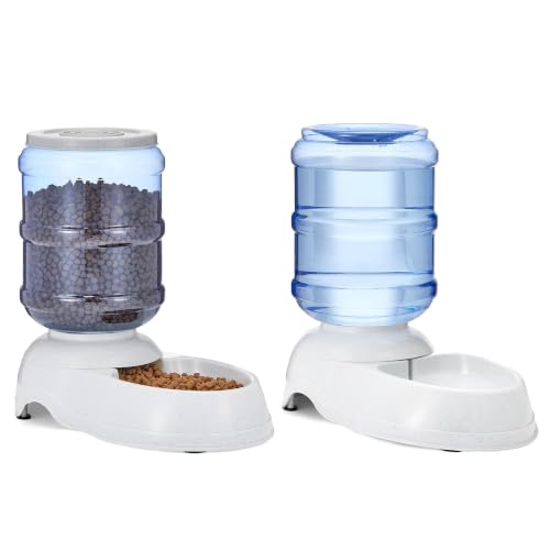 Automatic Pet Water Dispenser and Gravity Food Feeder Set for Cat and Dog (Waterer + Feeder / Small)