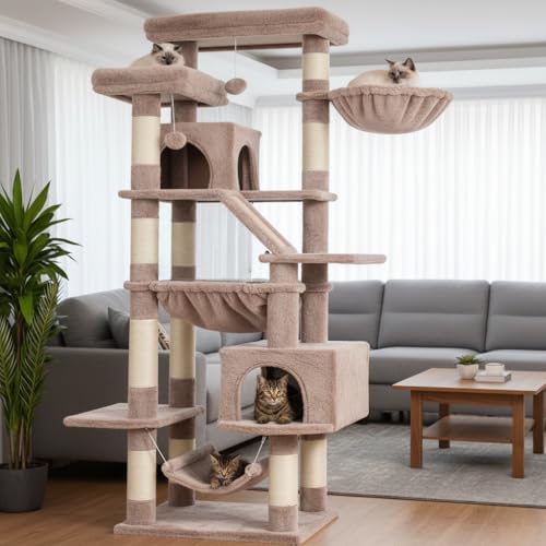 Cat Tree, 71-Inch-Tall Tower for Indoor Cats with 2 Perches HCT034MU (Rosy Brown / 71 inch)