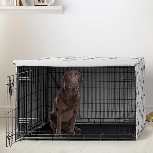 42in. Medium Large Dog Crate Cover (Brown Paw Bone / 42in. x 30in. x 28.5in.)