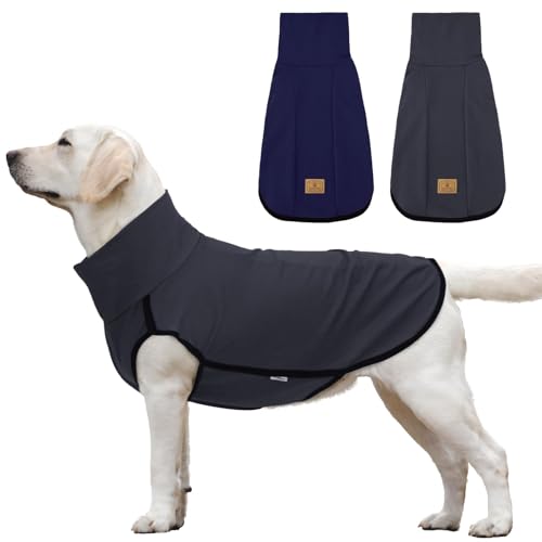 2 Pack Dog Fleece Sweater Dog Sweatshirt Turtleneck Jacket Warm Stretchy Pet Cold Weather Clothes for Medium Large Dogs (Small(Chest-21.3") / Grey, Blue)