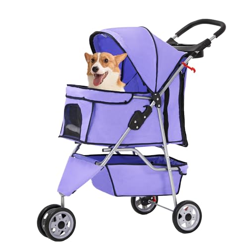 3 Wheel Foldable Pet Stroller (Purple / 3 Wheels)