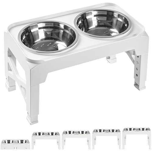 Elevated Dog Bowls with 2 Stainless Steel Food & Water Raised Bowls with No Spill Edge Non (M (8" for M/L Dogs) / White)