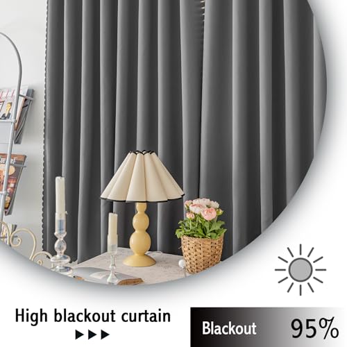 Magic Tape Stick on Curtains Blackout Curtains for Bedroom no Drillng Self Adhesive Curtain no Rod Small Window (Grey / 47"W x 71"L (Pack of 2))