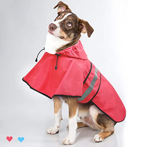 Dog Raincoat Hooded Poncho (Bright Red / Large)