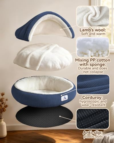 Calming Cozy Dog Cave Cover Bed (Blue)