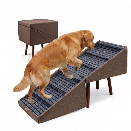 XXL 2-in-1 Ottoman Dog Stairs for Large Dogs,21.6 Inch Foldable (Coffee H 21.6'')