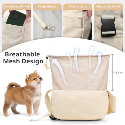 Dog Sling Carrier 15 lbs (Beige Sling / 15.7"L x 5.9"W x 8.6"H)