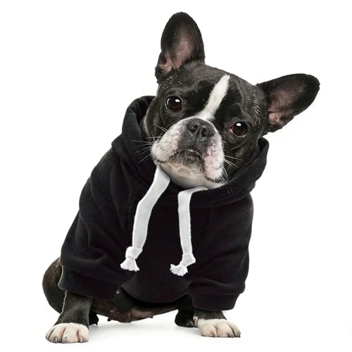 Fleece Dog Hoodie with Leash Hole Dog Clothes for Small to Large Dogs (Black / XX-Large)