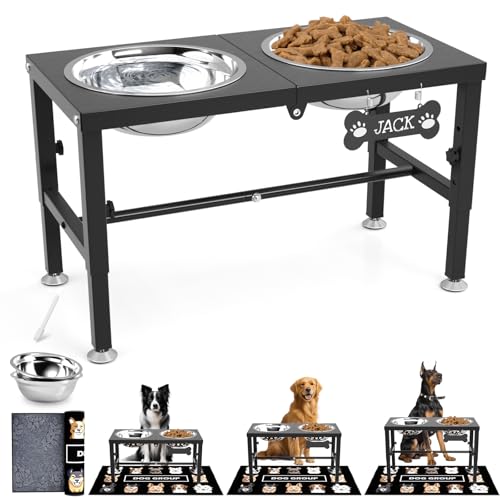 Elevated Dog Bowls with Mat for Large & XLarge Dogs (Black-2L)
