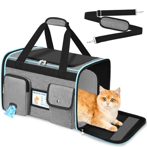 Large Cat Carrier Soft Sided Travel Pet Carrier Airline Approved (Gray)