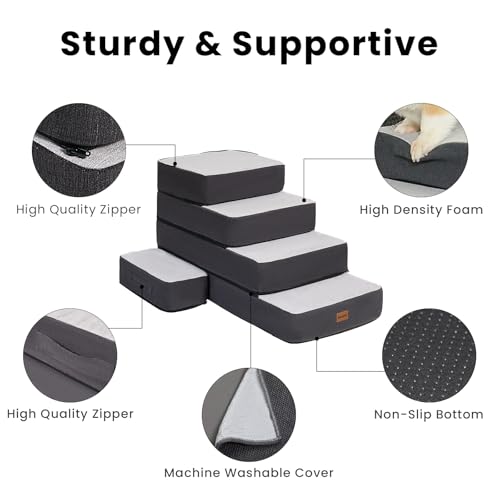 4 Step Adjustable Dog Stairs for Beds (Grey / 4-Step)
