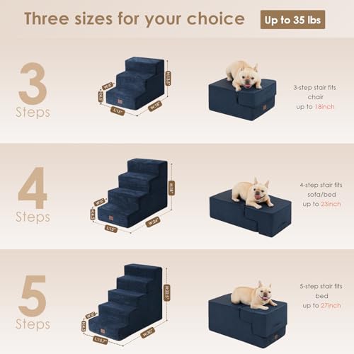 Dog Stairs for High Bed 22.5" H (Navy / Standard 15.7" x 30" x 22.5")