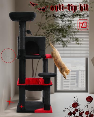 45.7" Gothic Cat Tree with Hammock (Black / 45.7in)