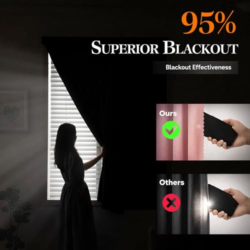 Magic Tape Stick on Curtains Blackout Curtains for Bedroom no Drillng Self Adhesive Curtain no Rod Small Window (Pink / 59"W x 79"L (Pack of 2))