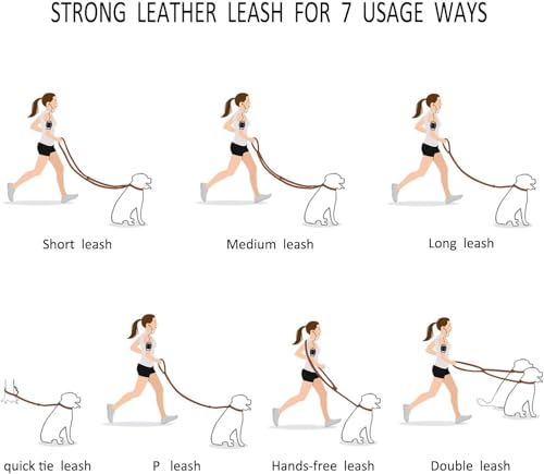 Multi Function 8ft Genuine Leather Hands Free Dog Training Leash for Puppy Small and Medium Dogs (Red / 8ft*3/8inch)