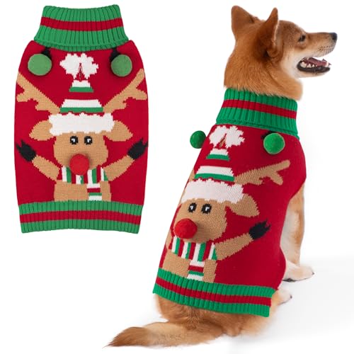 Dog Christmas Sweater for Small Medium Dog with Reindeer Pattern (X-Large (19-27lbs) / 3# Santa hat reindeer)