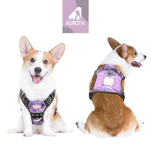 Tactical Dog Harness Medium Sized Dog No Pull Adjustable Dog Vest (Camo - Purple Camo / M(Neck:16-22",Chest:22-33"),35-50 lbs)